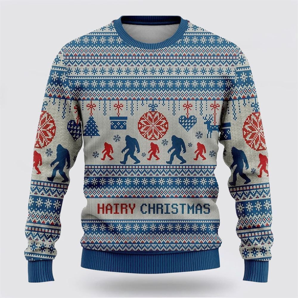 Bigfoot Hairy Christmas Blue Ugly Christmas Sweater Ugly Christmas Sweatshirt Christmas Gift