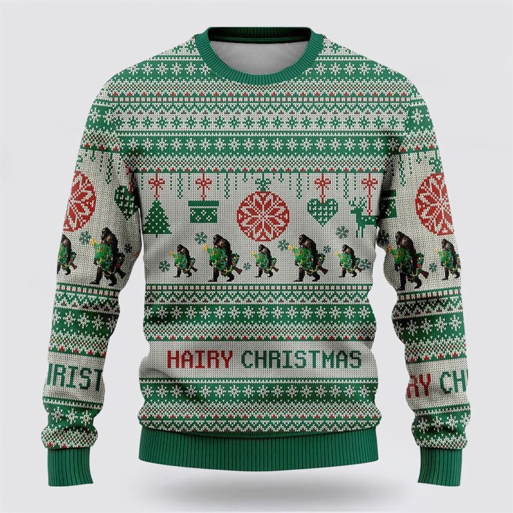 Bigfoot Hairy Christmas Green Pattern Ugly Christmas Sweater Ugly Christmas Sweatshirt Christmas Gift