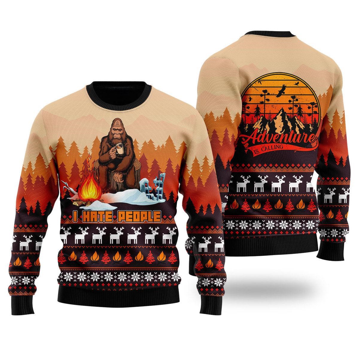 Bigfoot I Hate People Ugly Holiday Sweater Cozy Jumper Gifts For Someone Who Loves Camping