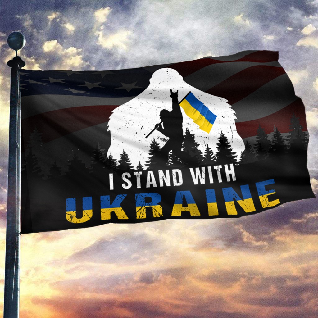 Bigfoot I Stand With Ukraine Flag Support Ukrainian Flag Gifts For Sasquatch Lovers