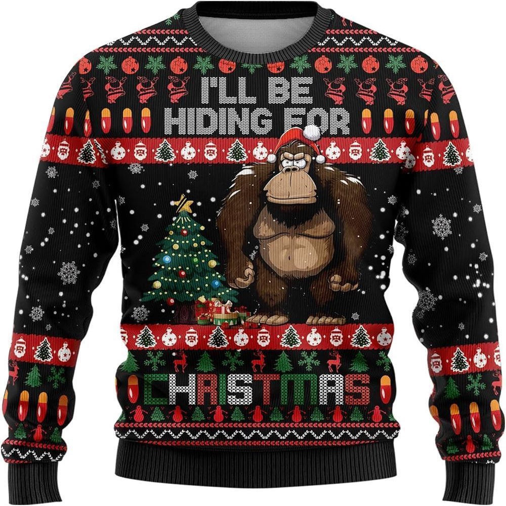 Bigfoot I'll Be Hiding For Christmas Ugly Christmas Sweater Ugly Christmas Sweatshirt Christmas Gift