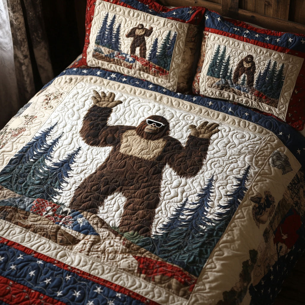 Bigfoot in the Land of the Free Quilted Bedding Set Best Bed Sheet Set Bigfoot Gift Ideas