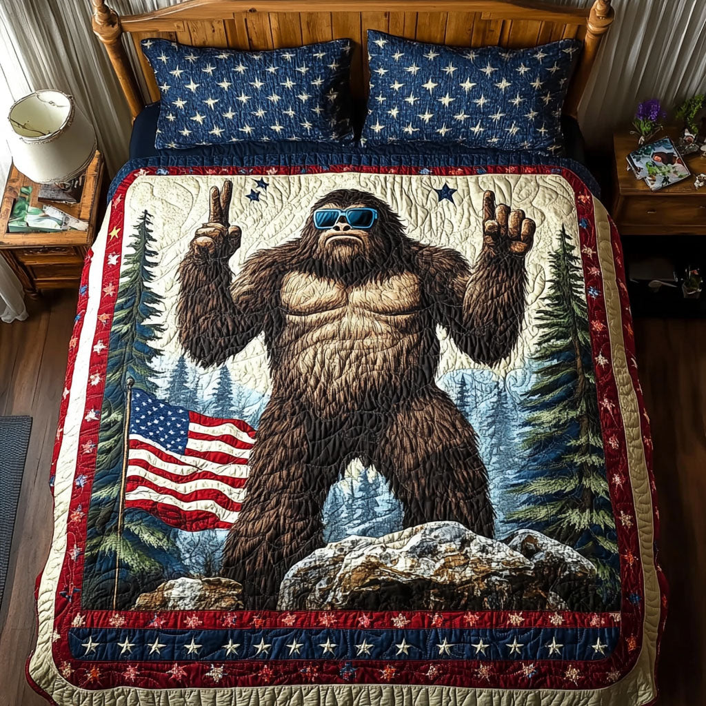 Bigfoot in the Stars Quilted Bedding Set Cozy Bedroom Decor Sasquatch Gift Ideas