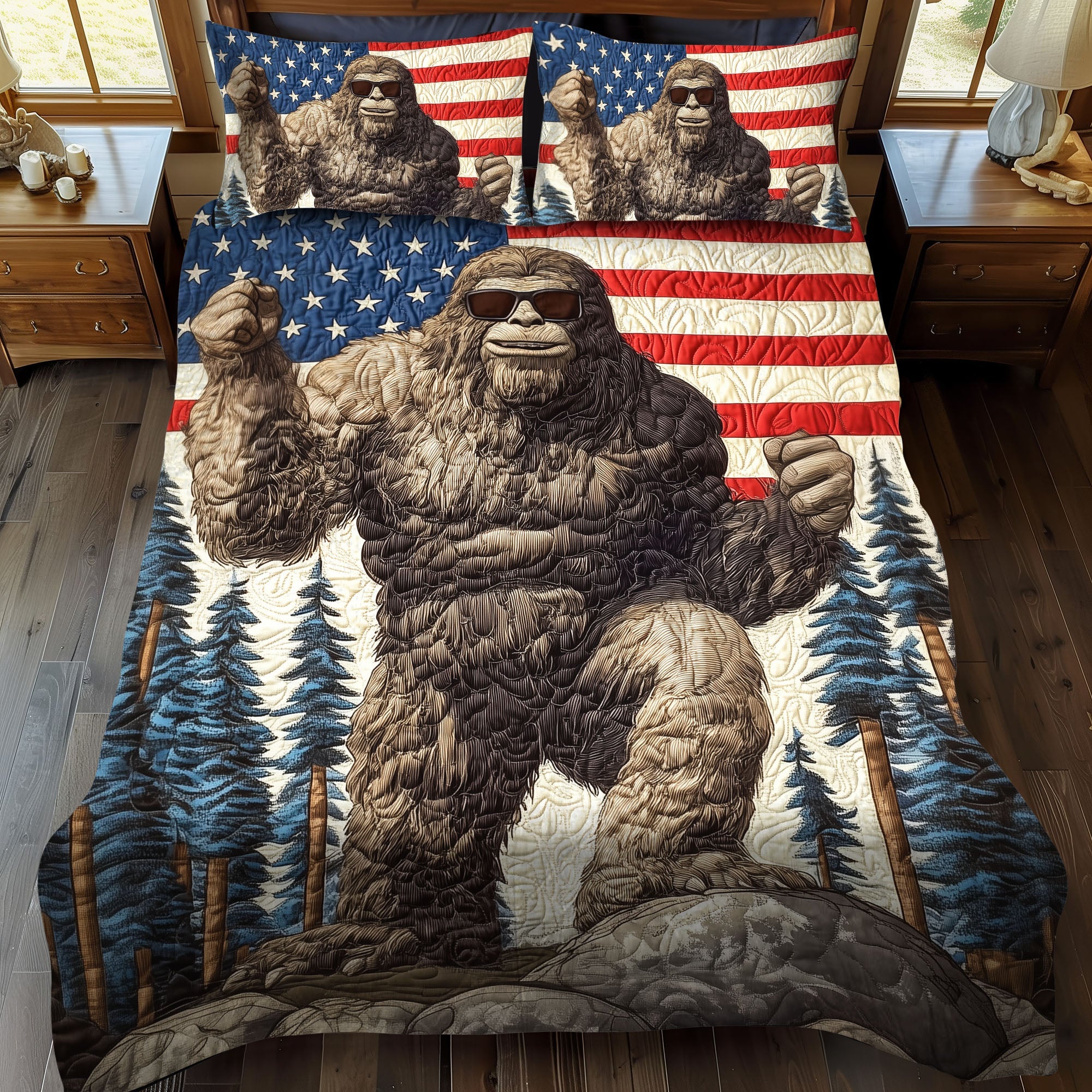 Bigfoot in the Wild Quilted Bedding Set Best Comforter Sets Gifts For Sasquatch Lovers