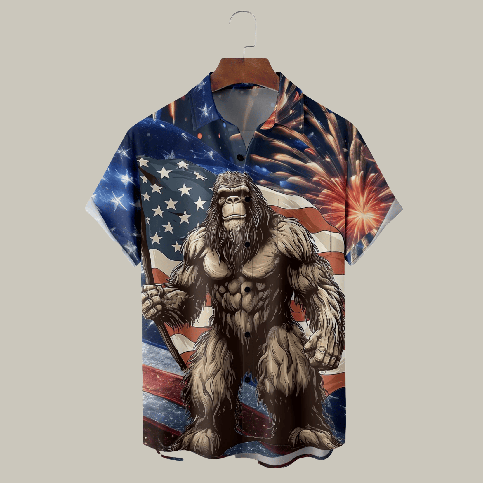 Bigfoot Independence Day Hawaiian Shirt 4Th Of July Button Up Shirt Patriotic Gifts For Dad