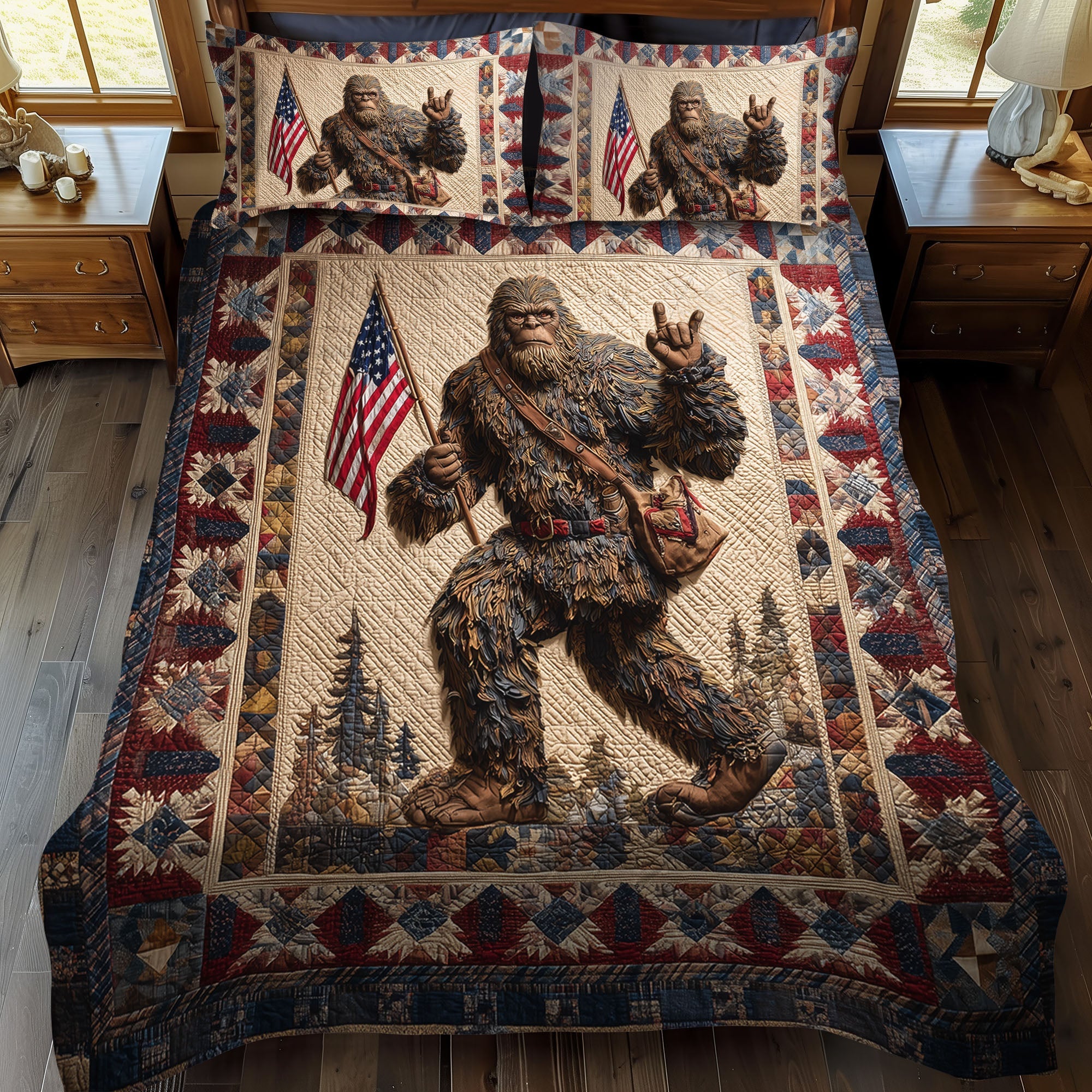 Bigfoot Independence Quilted Bedding Set Bedspread Set Gifts For Bigfoot Lovers