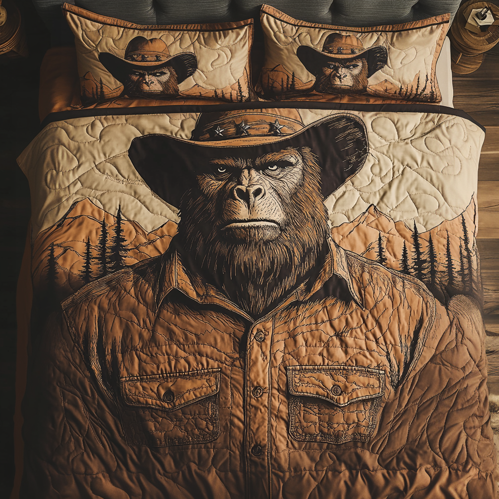 Bigfoot Legend Quilted Bedding Set Cozy Bedroom Decor Unique Sasquatch Gifts