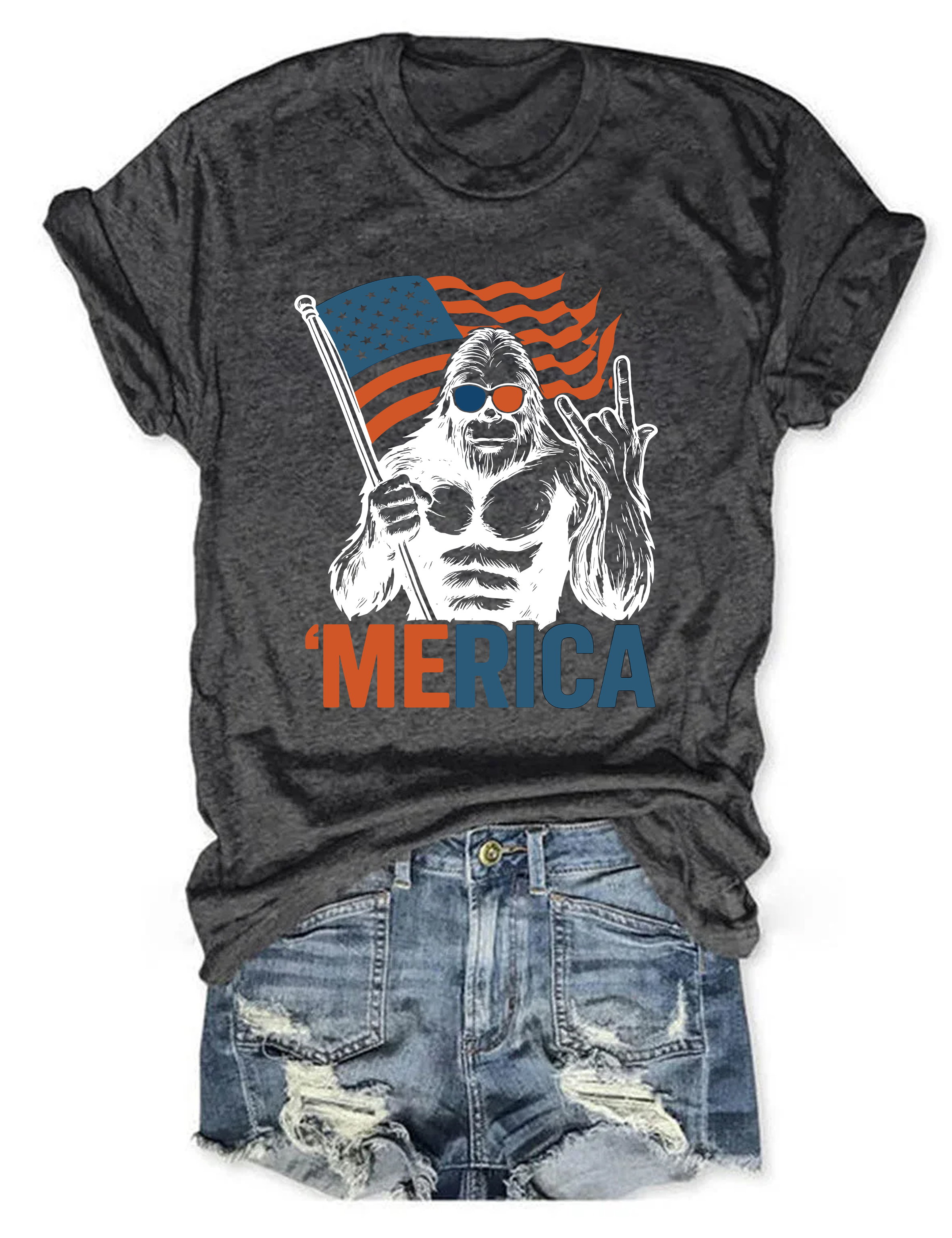 Bigfoot Merican Pattern T-Shirt Animal Themed Humorous Clothes Bigfoot Lover Gifts