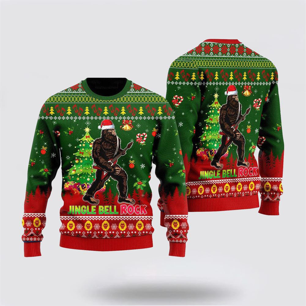 Bigfoot Playing Guitar Jingle Bell Rock Ugly Christmas Sweater  For Men And Women Gifts For Couples