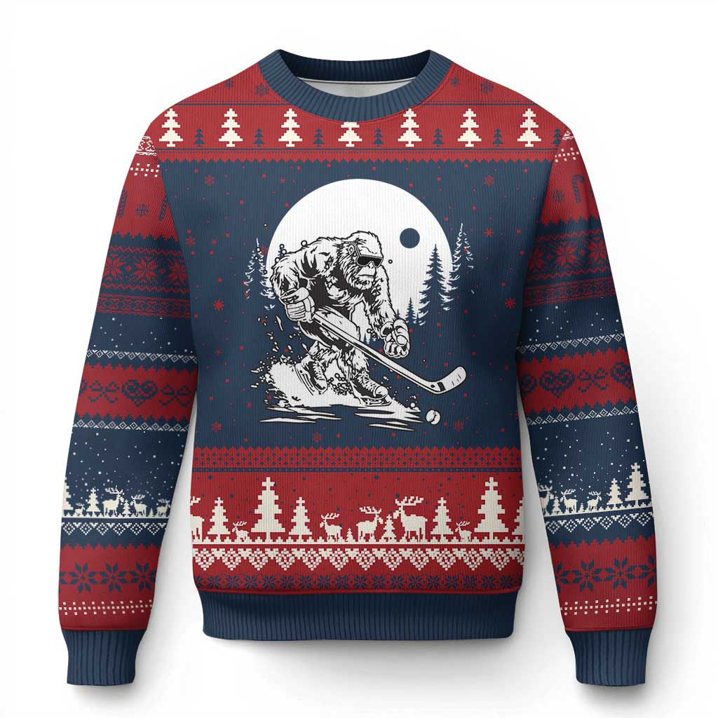 Bigfoot Playing Ice Hockey Ugly Christmas Sweater Funny Cryptid Clothing Bigfoot Gifts
