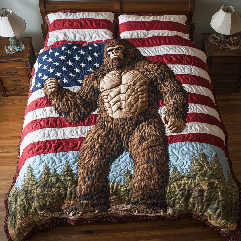 Bigfoot Pride Quilted Bedding Set Patriotic Room Decor Gifts For Bigfoot Lovers