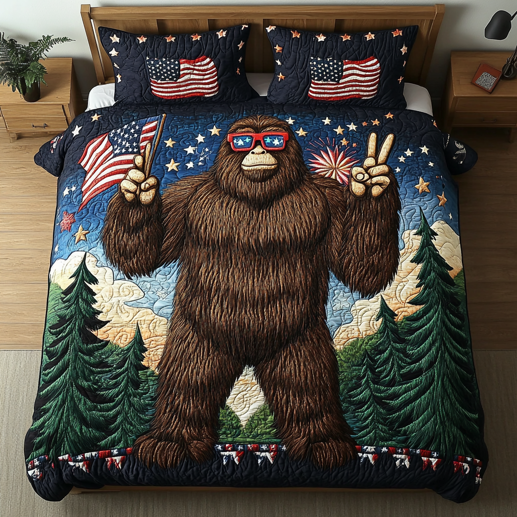 BigFoot Proud Quilted Bedding Set Patriotic Room Decor Bigfoot Gifts For Dad