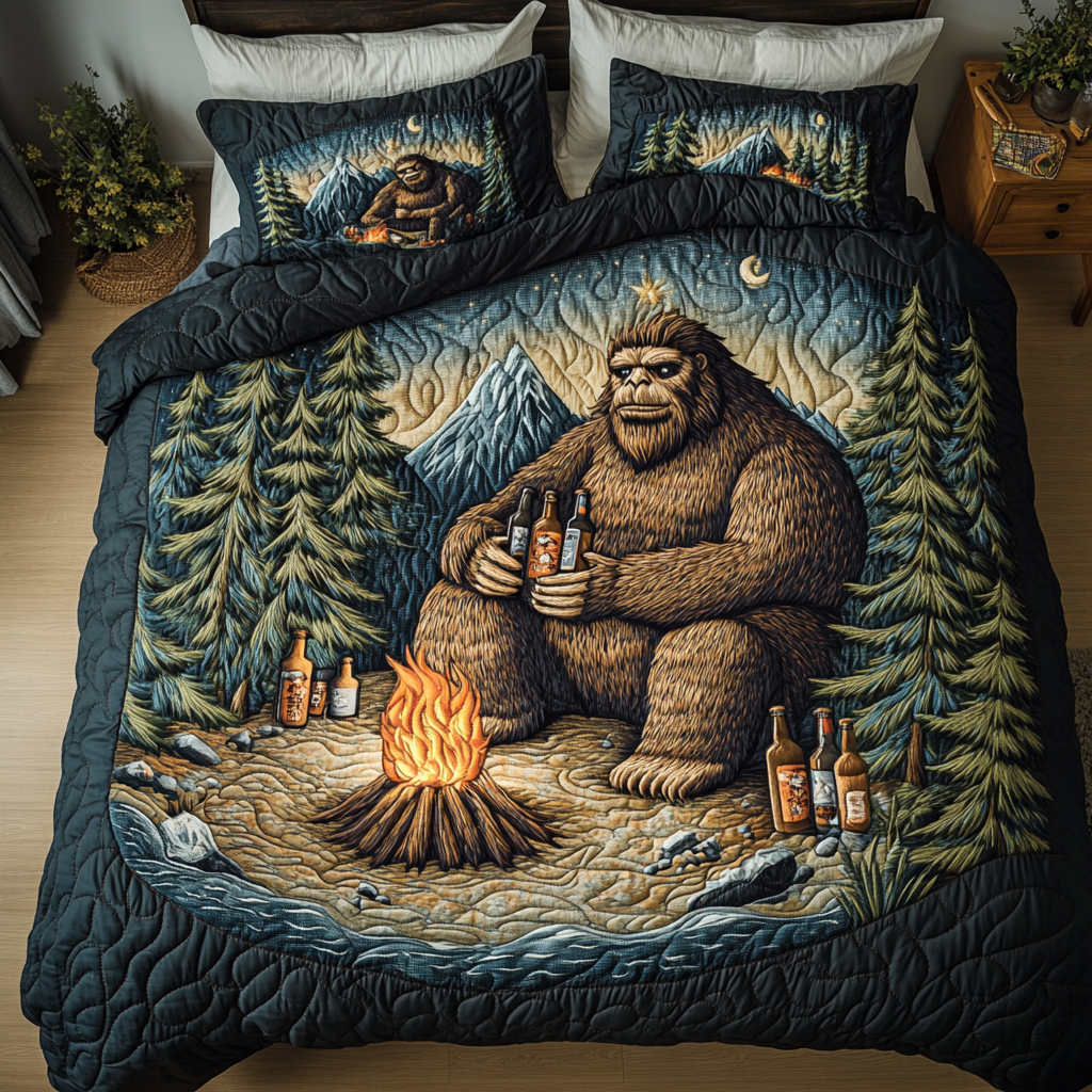 Bigfoot Quest Quilted Bedding Set Cute Room Decor Big Foot Gift Ideas