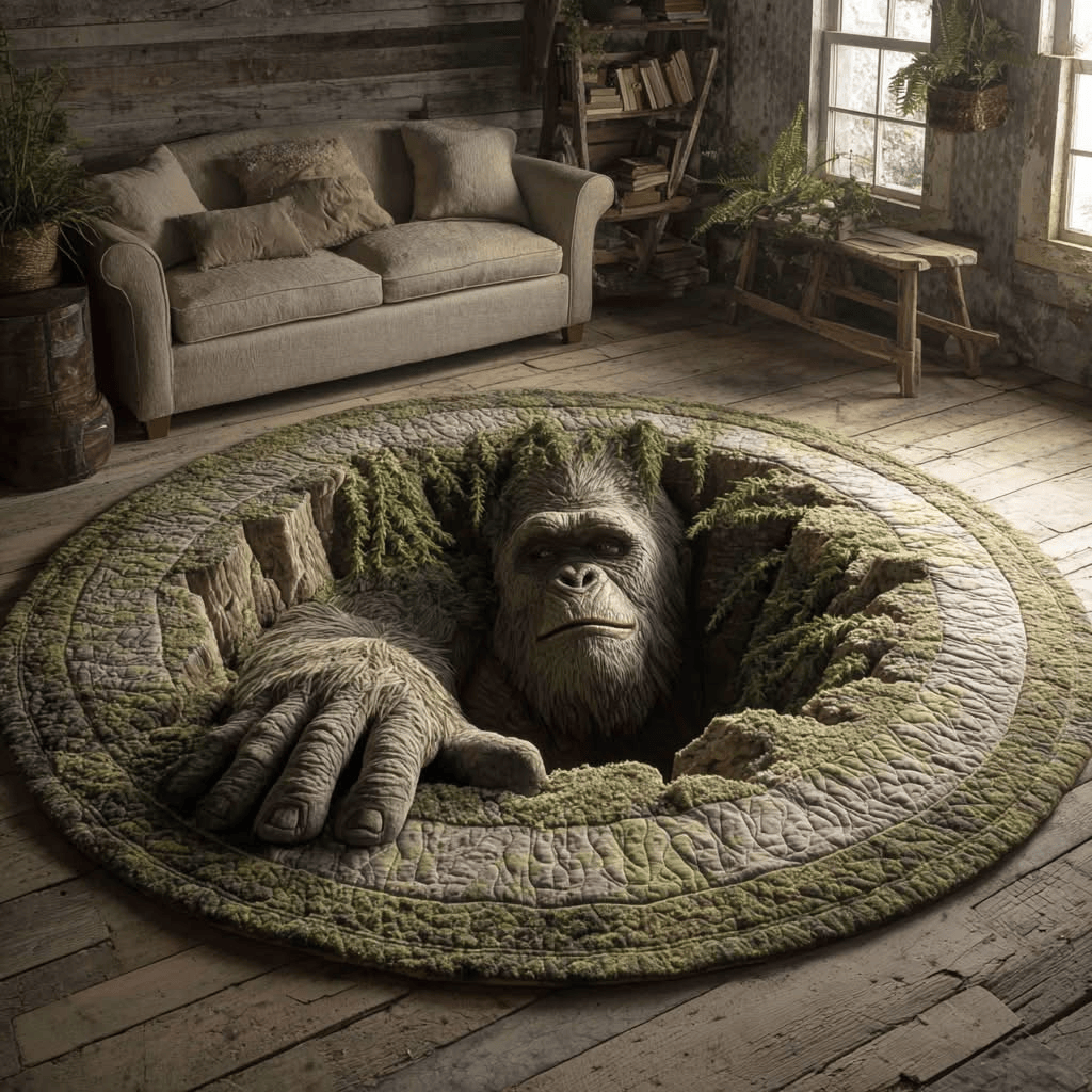 Bigfoot Quilt Rug Funky Sasquatch Area Rug Gifts for Bigfoot Fans