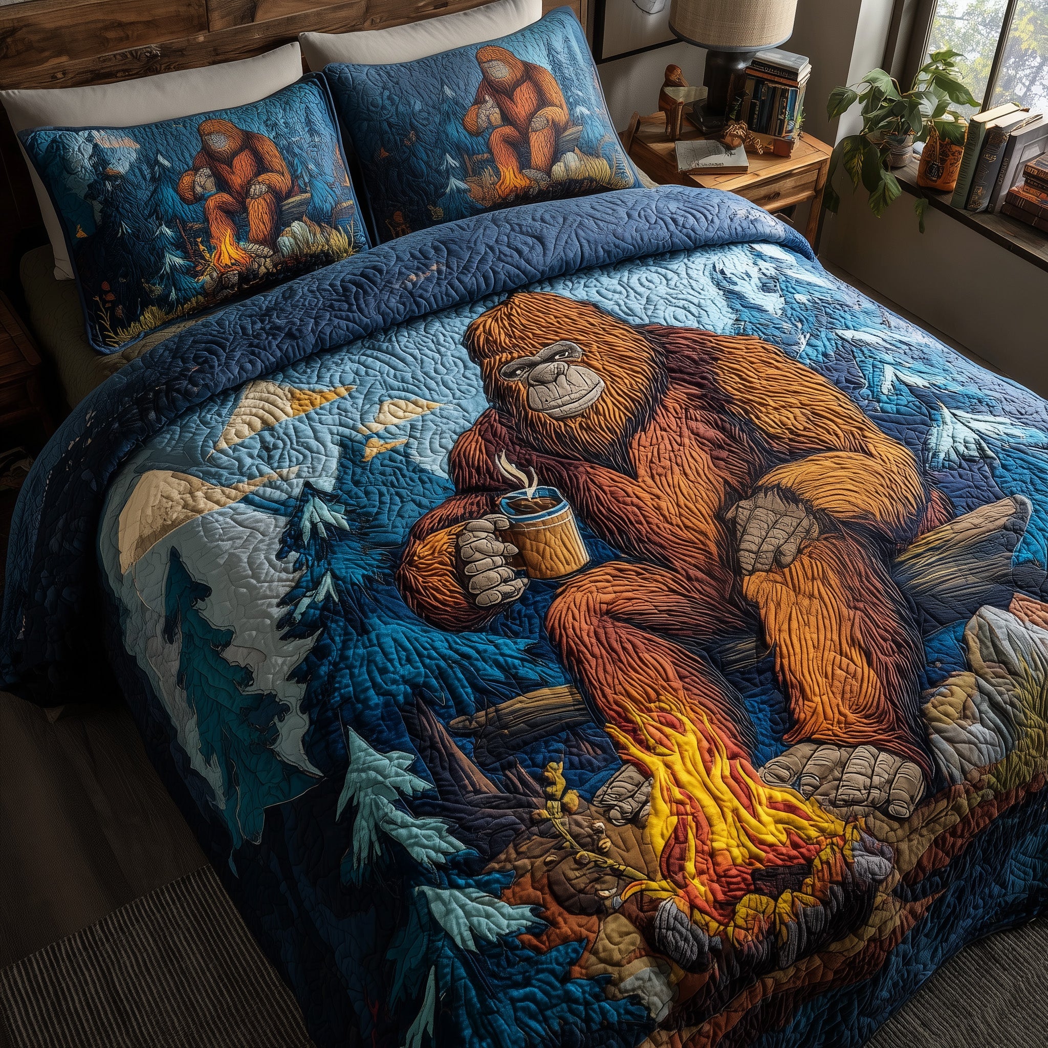 Bigfoot Quilted Bedding Set Duvet Cover Bedspread Bigfoot Sasquatch Gifts