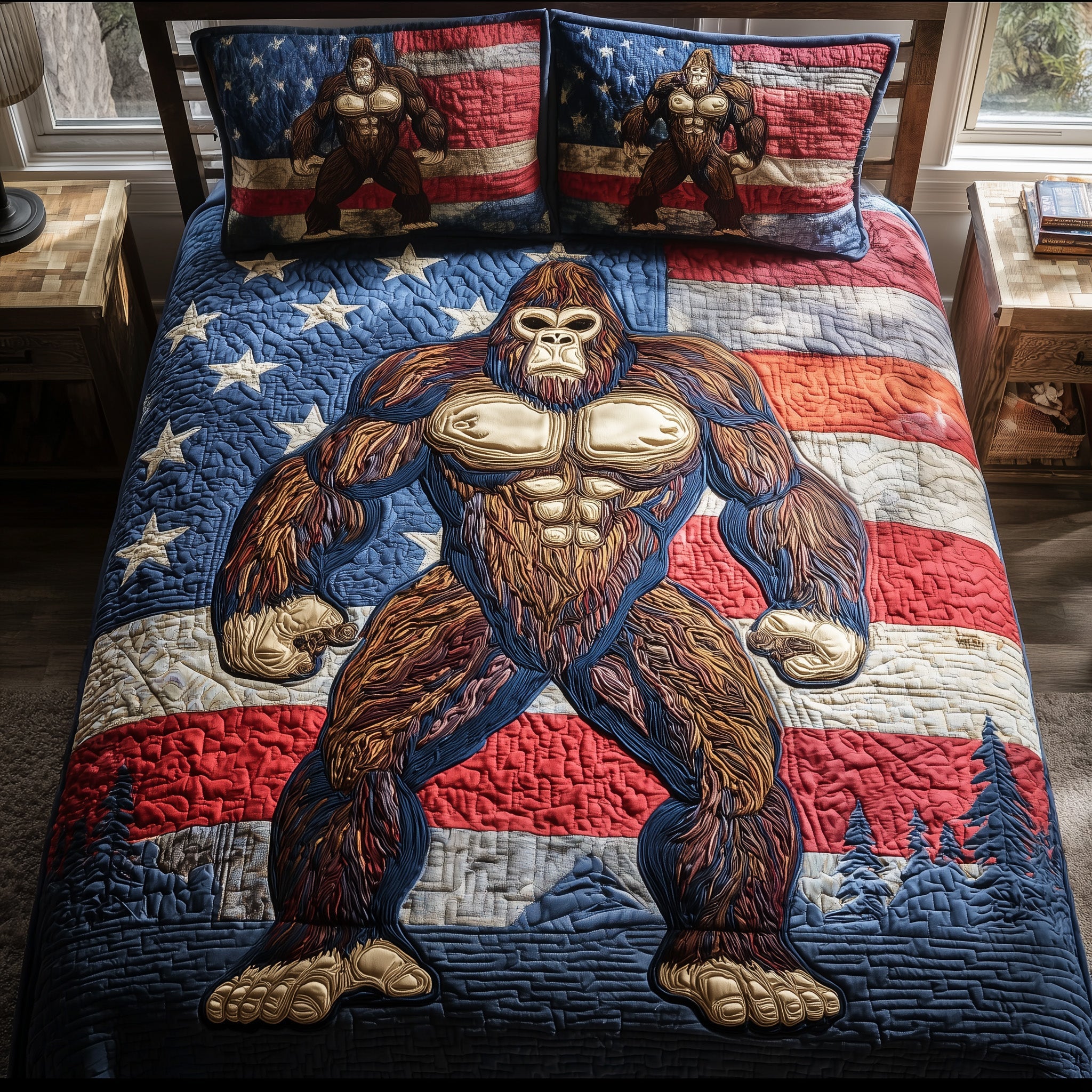 Bigfoot Quilted Bedding Set Duvet Cover Bedspread Bigfoot Themed Gifts