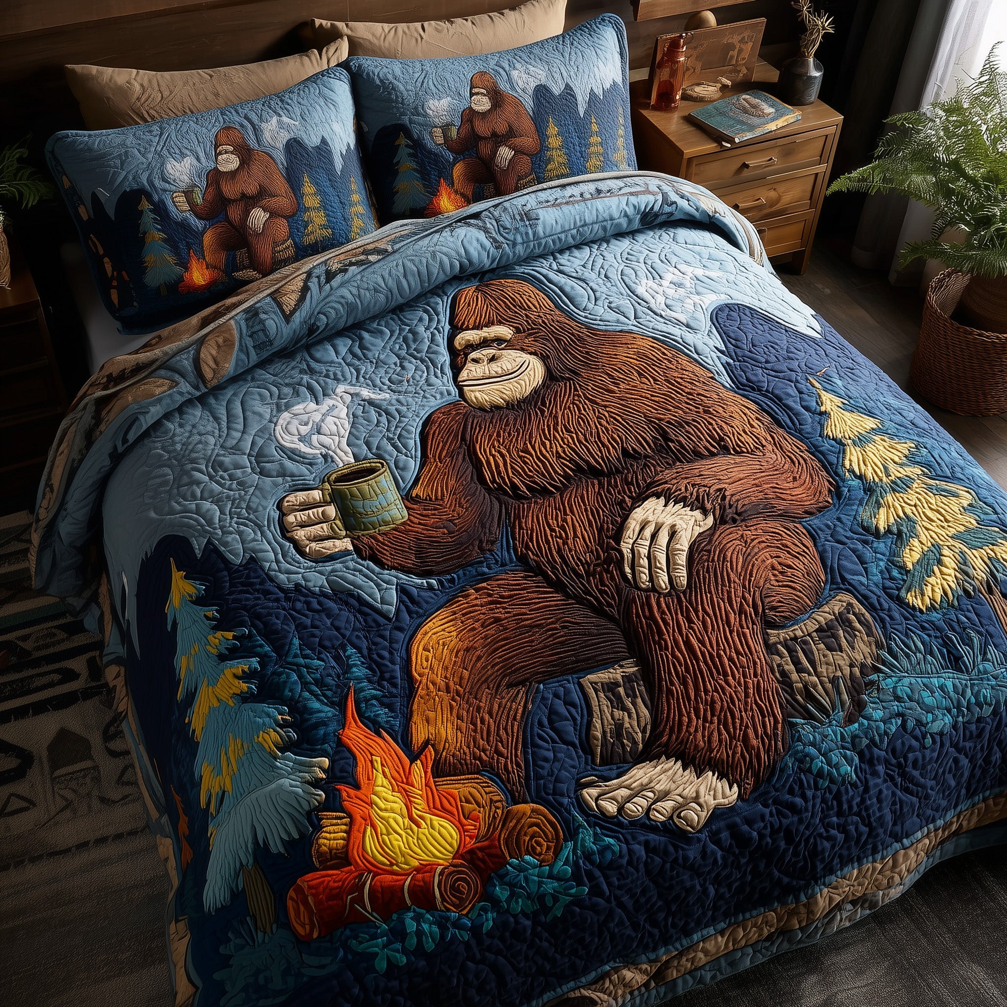 Bigfoot Quilted Bedding Set Duvet Cover Bedspread Funny Sasquatch Gifts