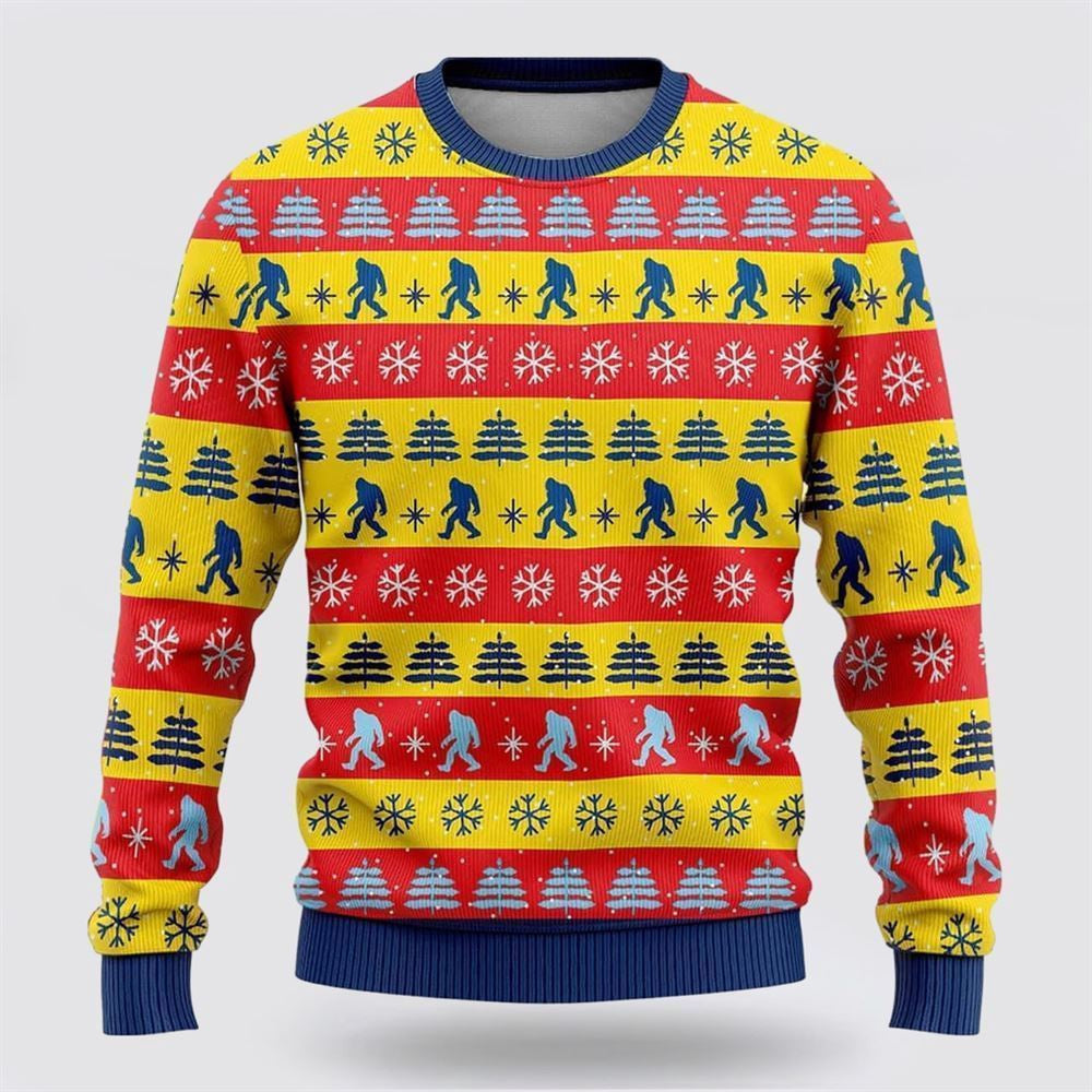 Bigfoot Red And Yellow Pattern Ugly Christmas Sweater Ugly Christmas Sweatshirt Christmas Gift