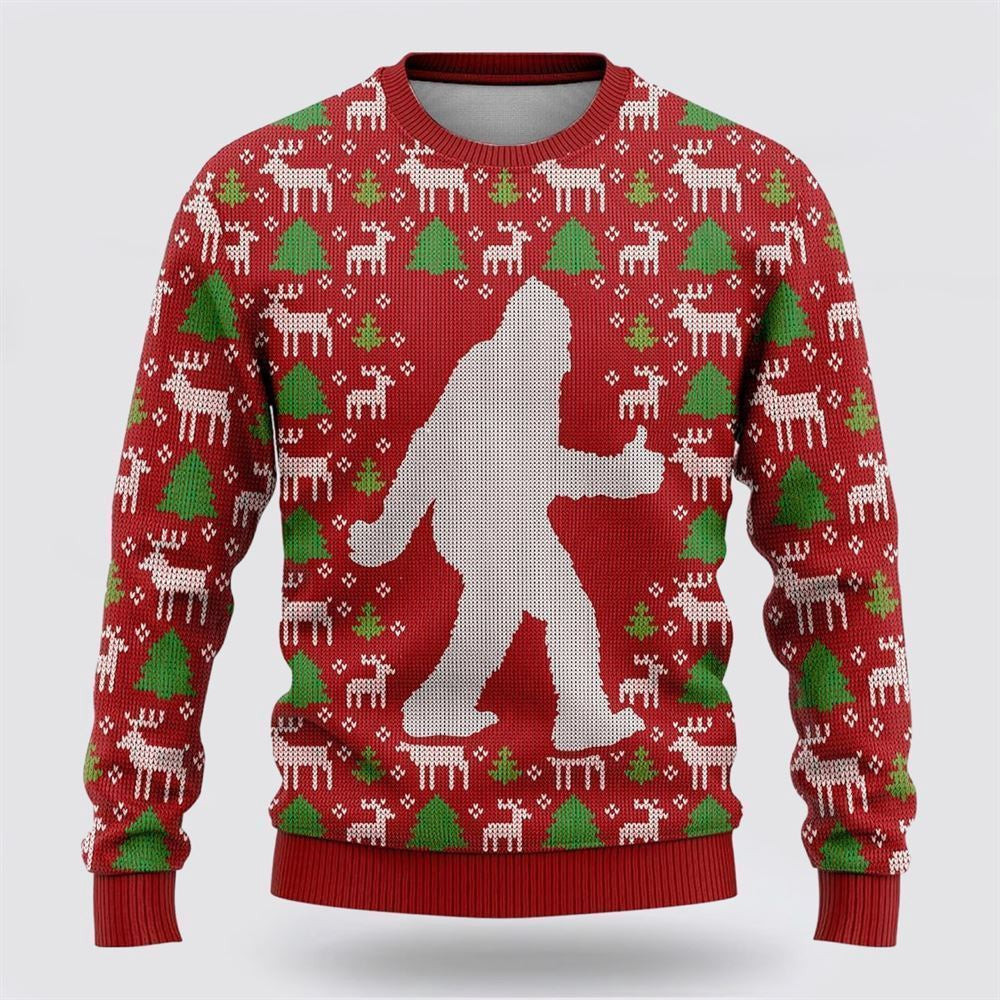 Bigfoot Reindeer And Pine Tree Motifs Ugly Christmas Sweater Ugly Christmas Sweatshirt Christmas Gift