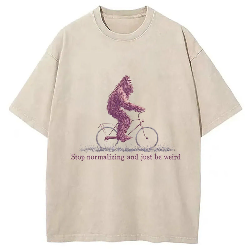 Bigfoot Riding a Bike Washed T-Shirt Retro Streetwear Graphic Top Gifts For Friends Bigfoot Riding a Bike Washed T-Shirt Retro Streetwear Graphic Top Gifts For Friends