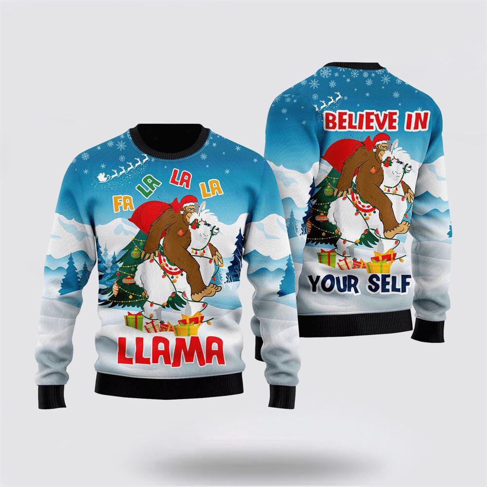 Bigfoot Riding Llama Ugly Christmas Sweater  For Men And Women Gifts For Couples
