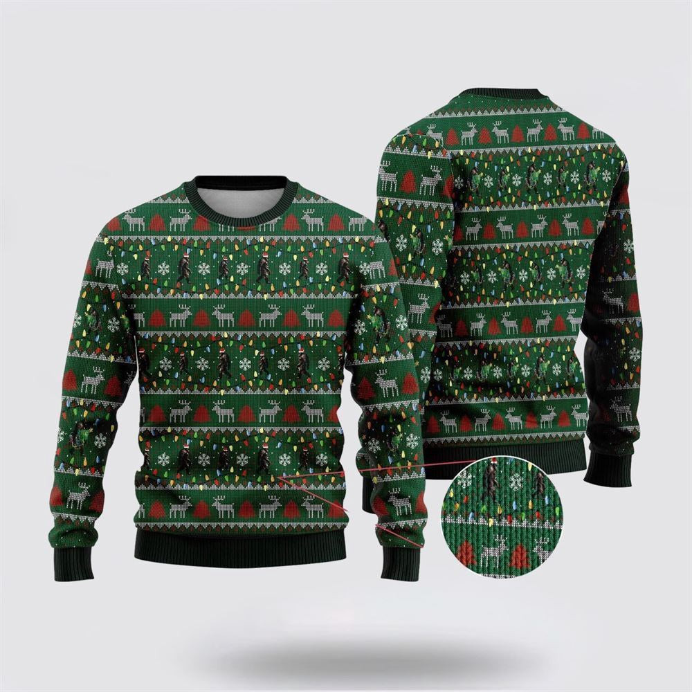 Bigfoot Santa Claus Green Pattern Ugly Christmas Sweater Ugly Christmas Sweatshirt Christmas Gift