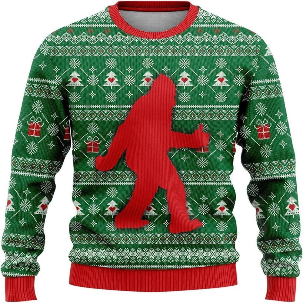 Bigfoot Sasquatch Funny Green Pattern Ugly Christmas Sweater Ugly Christmas Sweatshirt Christmas Gift