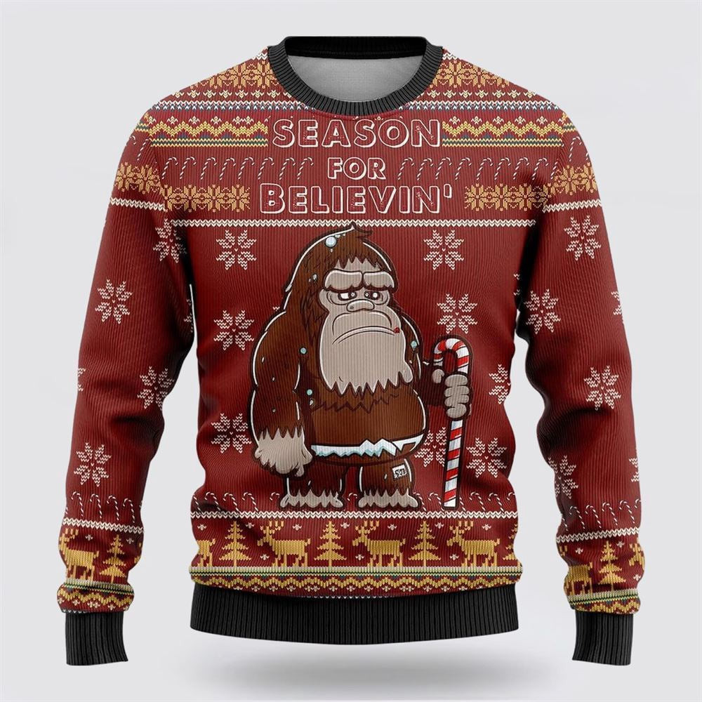 Bigfoot Season For Believin Red Pattern Ugly Christmas Sweater Ugly Christmas Sweatshirt Christmas Gift