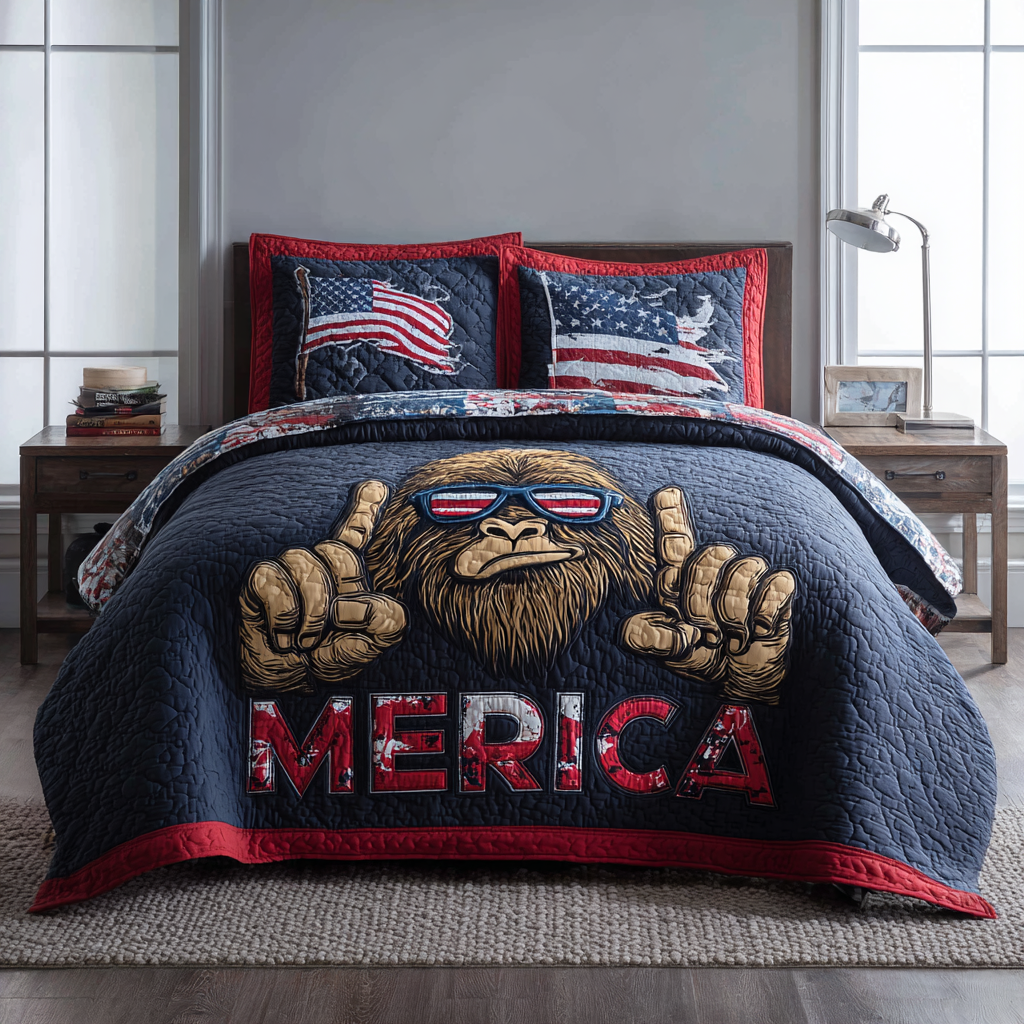 BigFoot Spirit Quilted Bedding Set Patriotic Room Decor Bigfoot Gifts Items To Buy