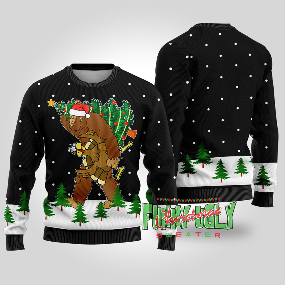 Bigfoot Stole Thanksgiving Funny Christmas Sweater Black Perfect Winter Merch Gift for the Holiday Spirit