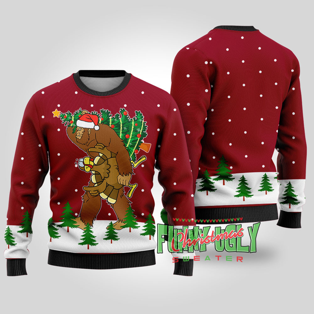 Bigfoot Stole Thanksgiving Funny Christmas Sweater Cardinal Red Exclusive Holiday Sweater Merch for Gift Giving