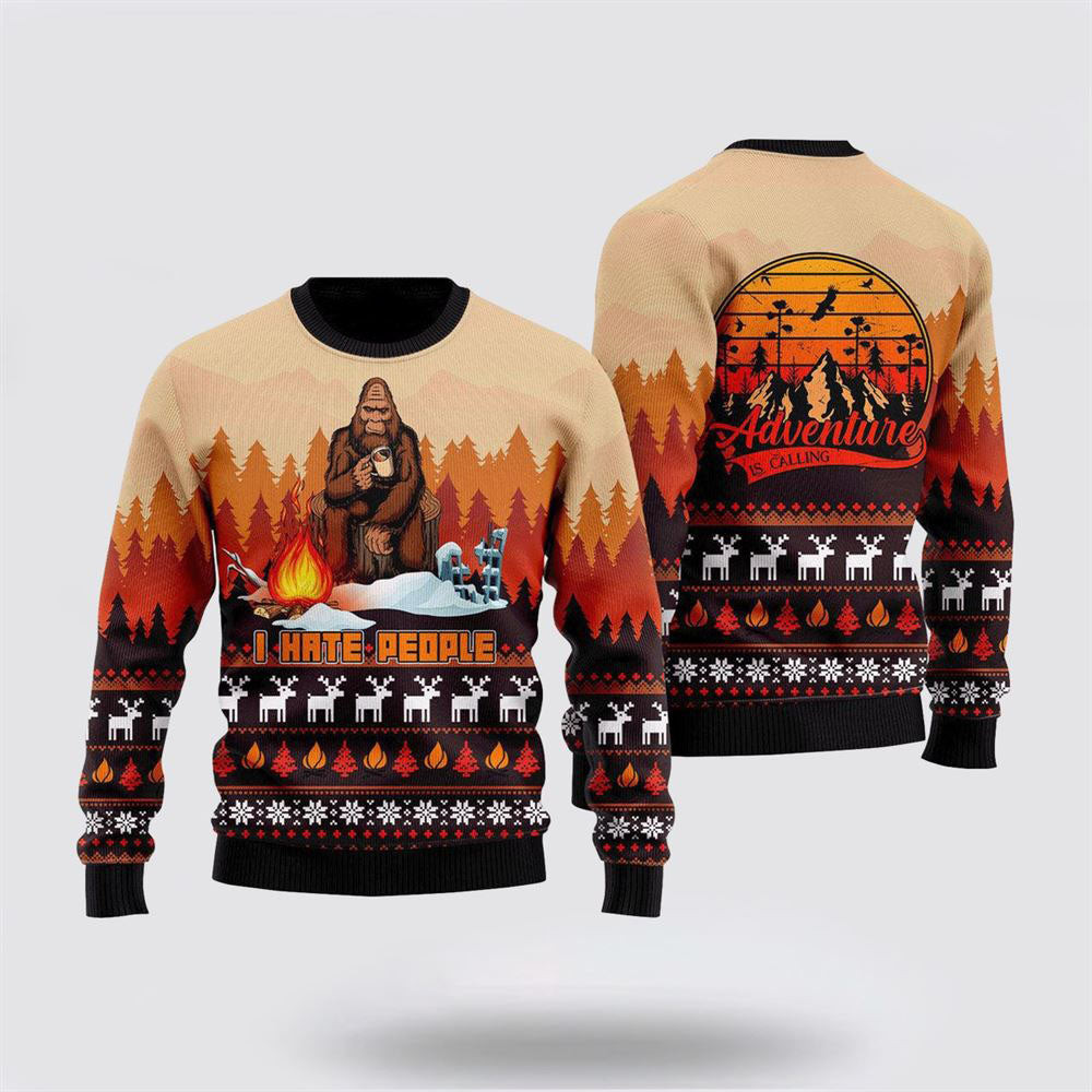 Bigfoot Sweater I Hate People Vintage Ugly Christmas Sweater  For Men And Women Gifts For Couples
