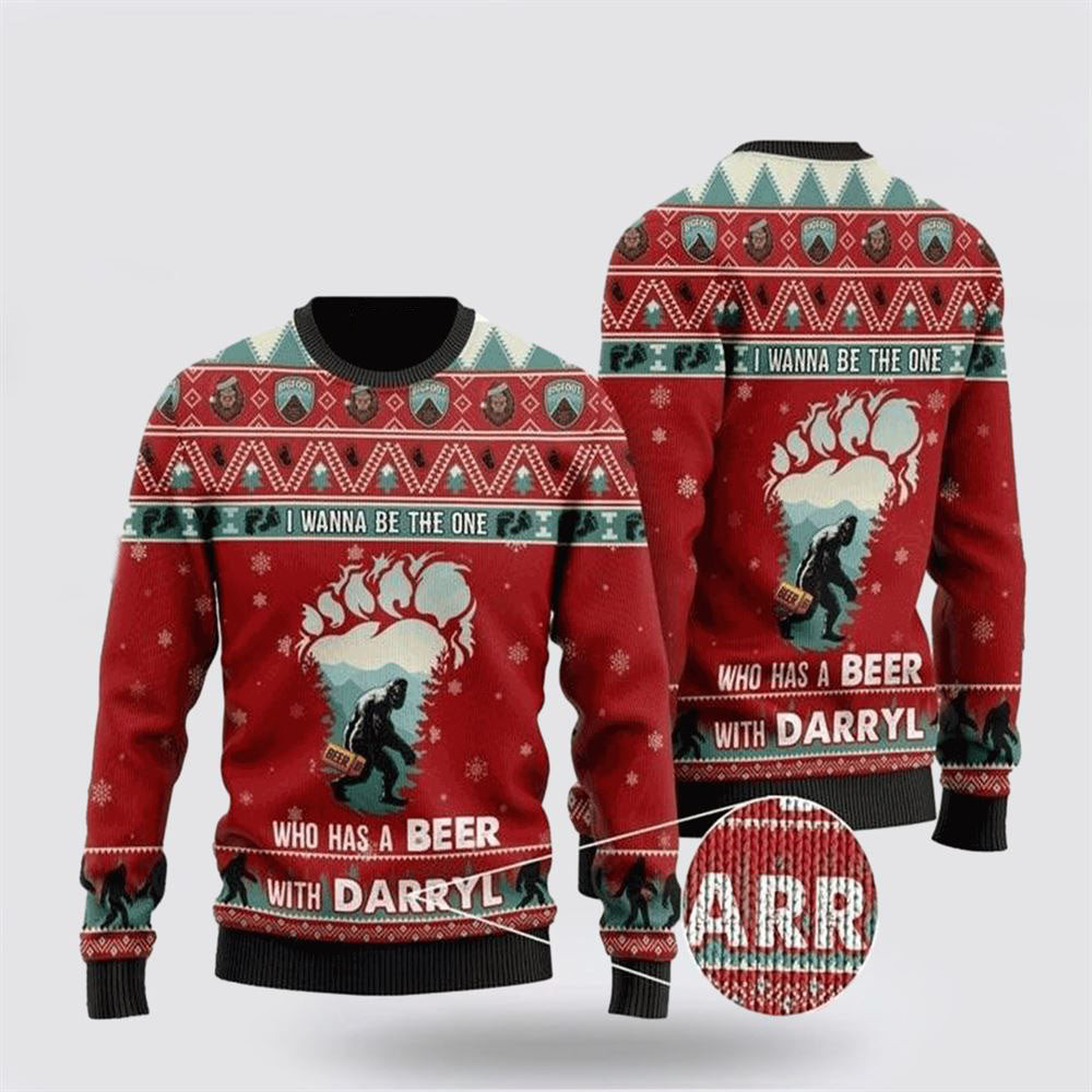 Bigfoot Sweater Who Has A Beer Whit Darryl Ugly Christmas Sweater  For Men And Women Gifts For Couples