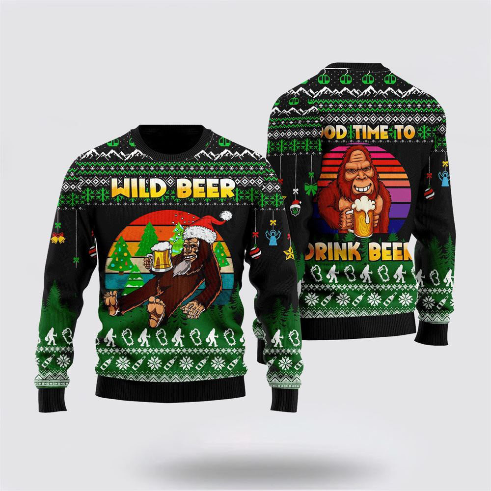 Bigfoot Sweater Wild Beer Ugly Christmas Sweater  For Men And Women Gifts For Couples