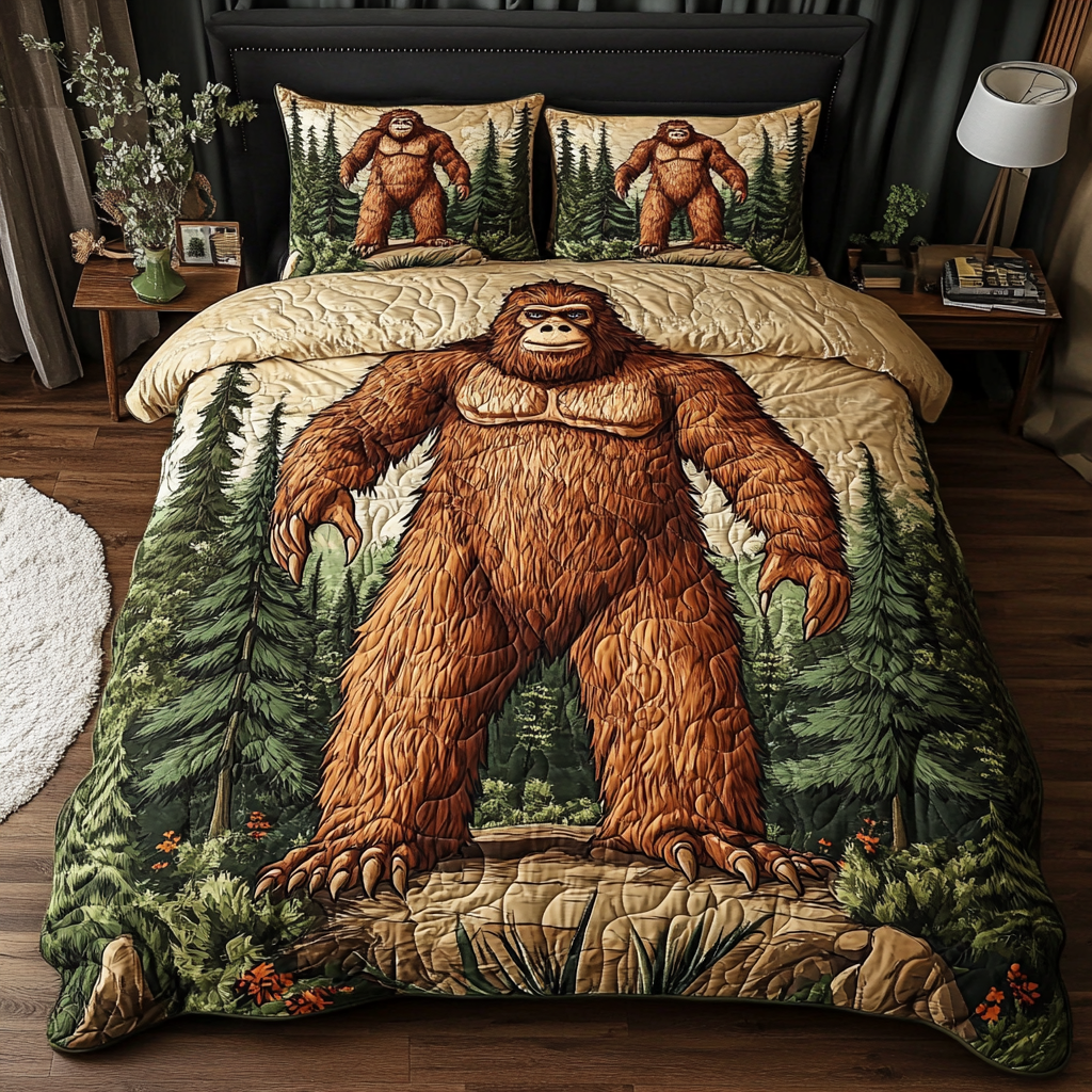 Bigfoot Tracks Quilted Bedding Set Cozy Bedroom Decor Bigfoot Themed Gifts