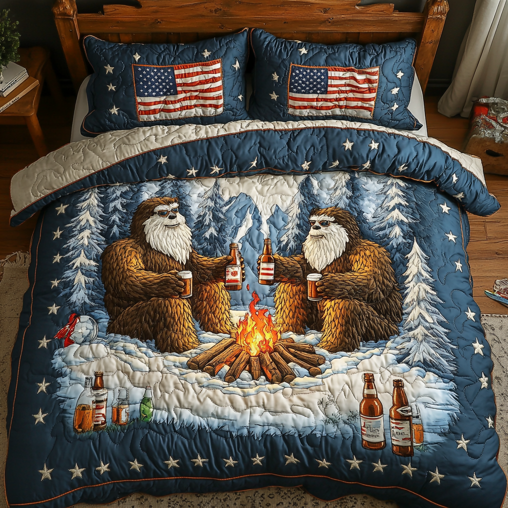 Bigfoot Trail Quilted Bedding Set Best Comforter Sets Gifts For Sasquatch Lovers