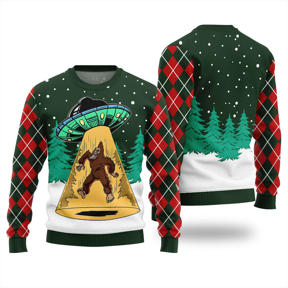 Bigfoot Ufo Ugly Christmas Sweater For Men Funny Xmas Sweater for Ugly Sweater Parties
