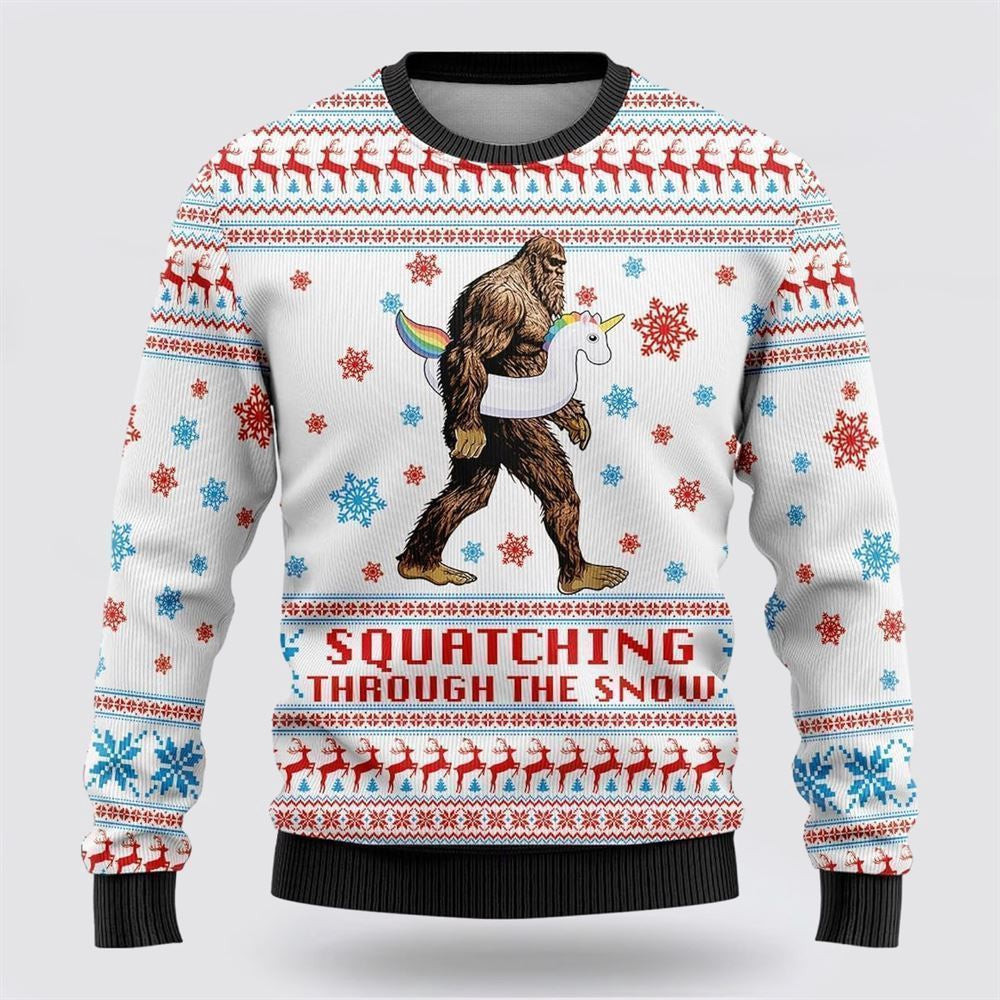 Bigfoot Unicorn Squatching Through The Snow Ugly Christmas Sweater Ugly Christmas Sweatshirt Christmas Gift