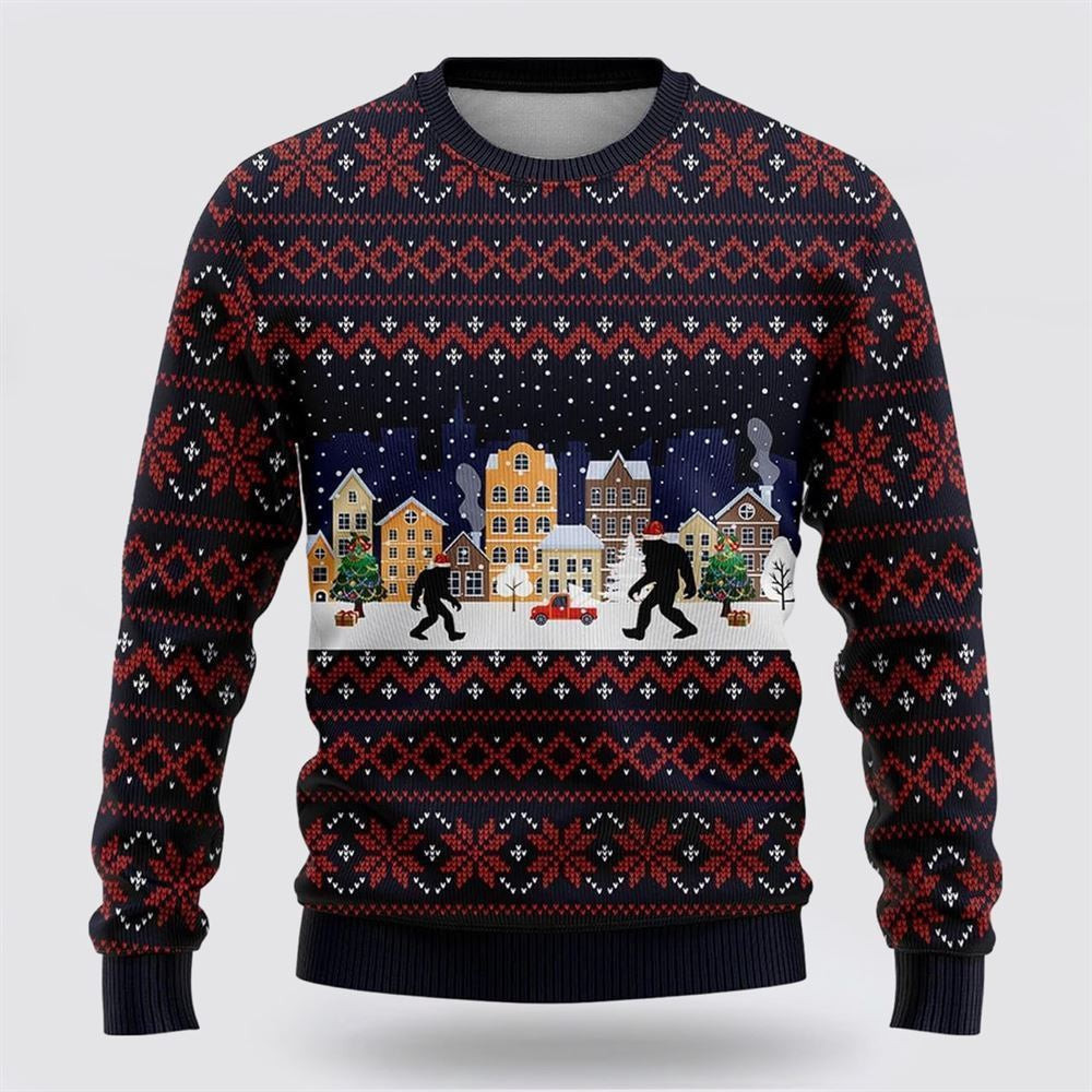 Bigfoot Winter City Ugly Christmas Sweater Ugly Christmas Sweatshirt Christmas Gift