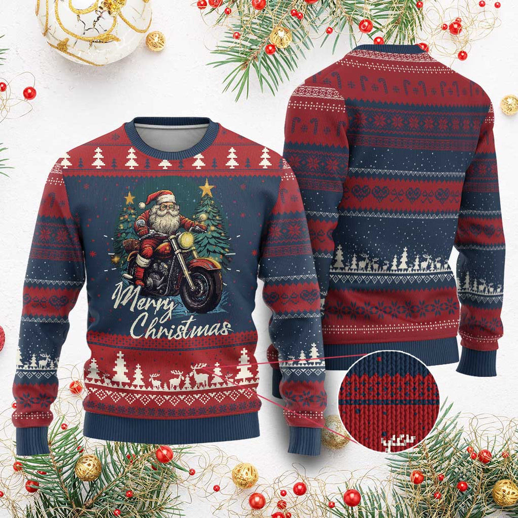 Biker Santa Merry Christmas Ugly Sweater Xmas Riding Motorcycle Sweater Motorcycle Gifts