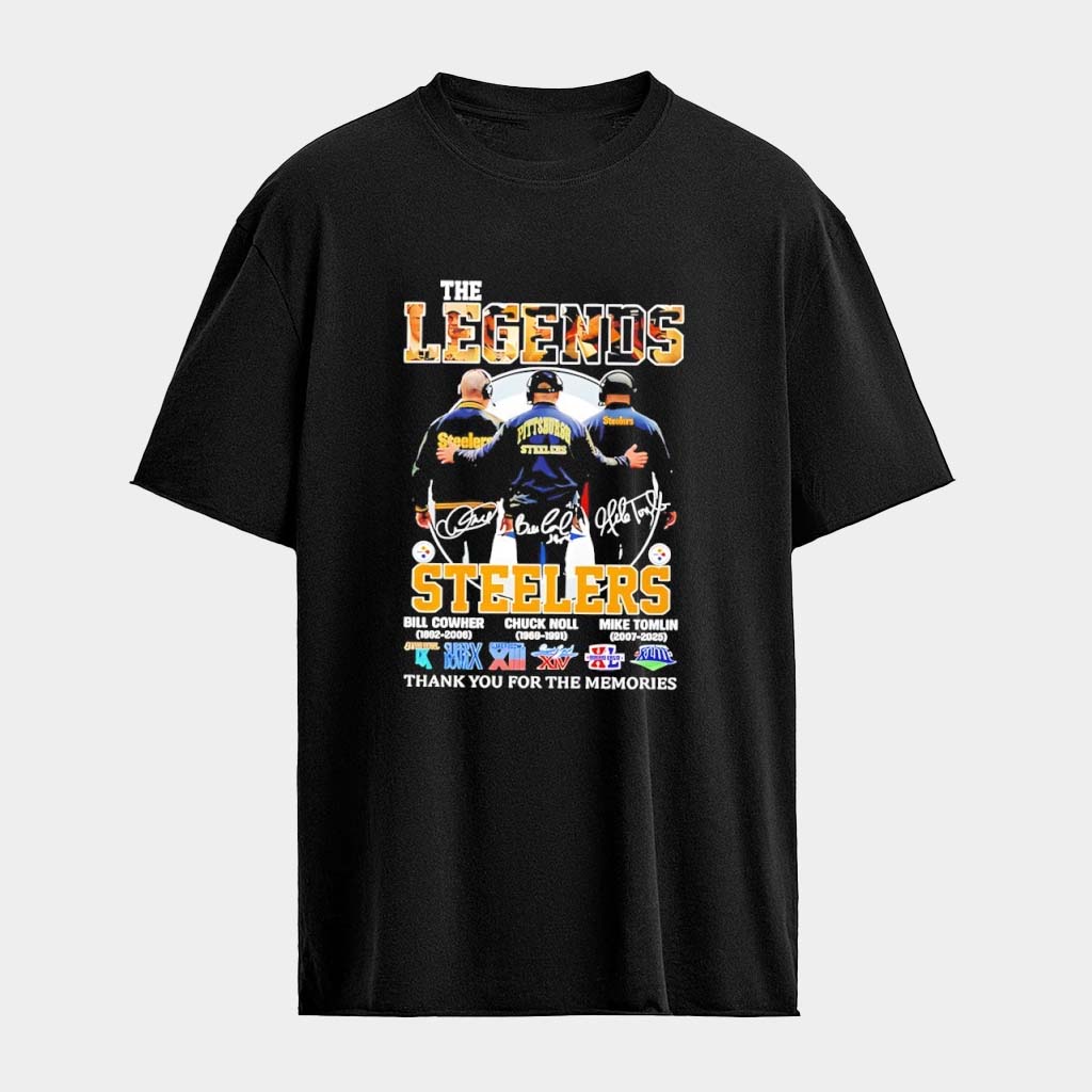 Bill Cowher Chuck Noll Mike Tomlin Pittsburgh Steelers The Legends Thank You For The Memories Signatures T-shirt