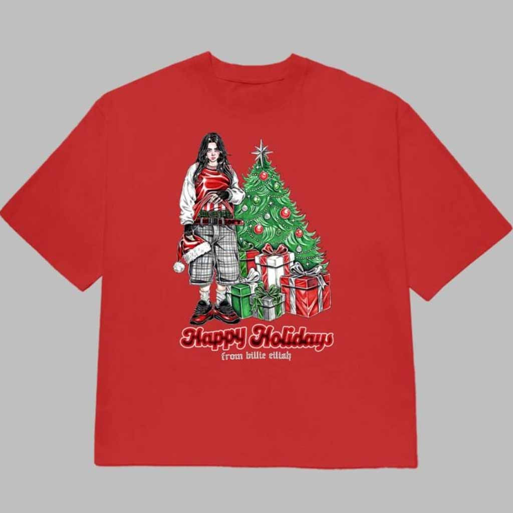 Billie Eilish Happy Holidays Red Shirt Billie Eilish Merch Best Gifts For Music Lovers