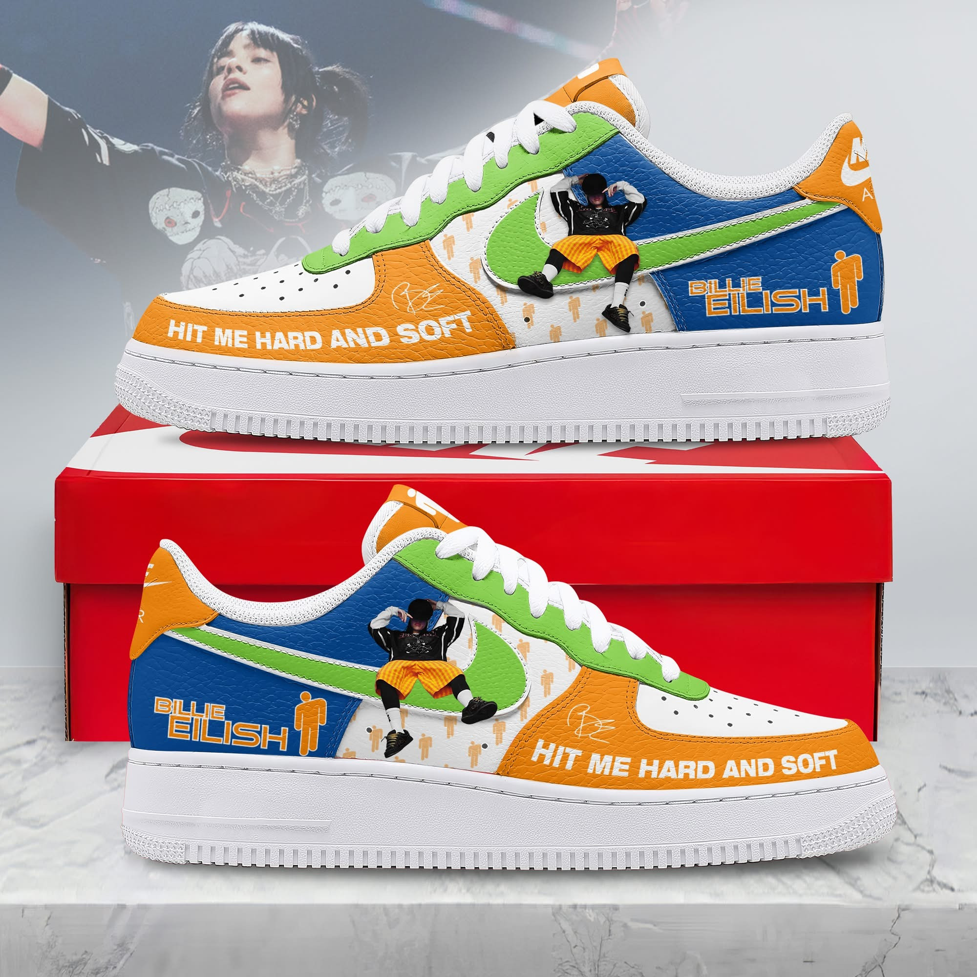 Billie Eilish Hit Me Hard And Soft Air Force 1 Shoes Sneakers Concert Tour Fan Merch Gifts