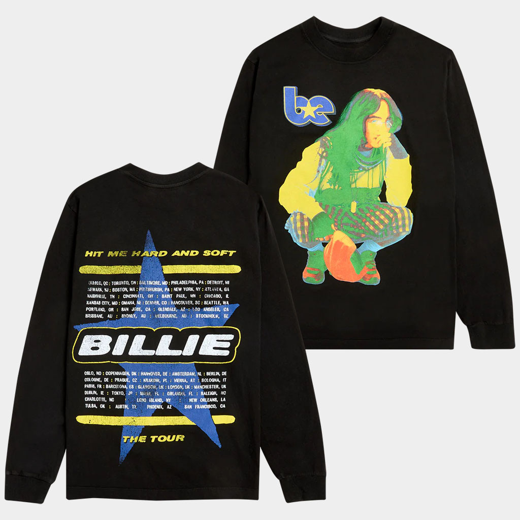 Billie Eilish Merch BE Photo Star Dateback Black Long Sleeve Shirt Gifts For Music Fans