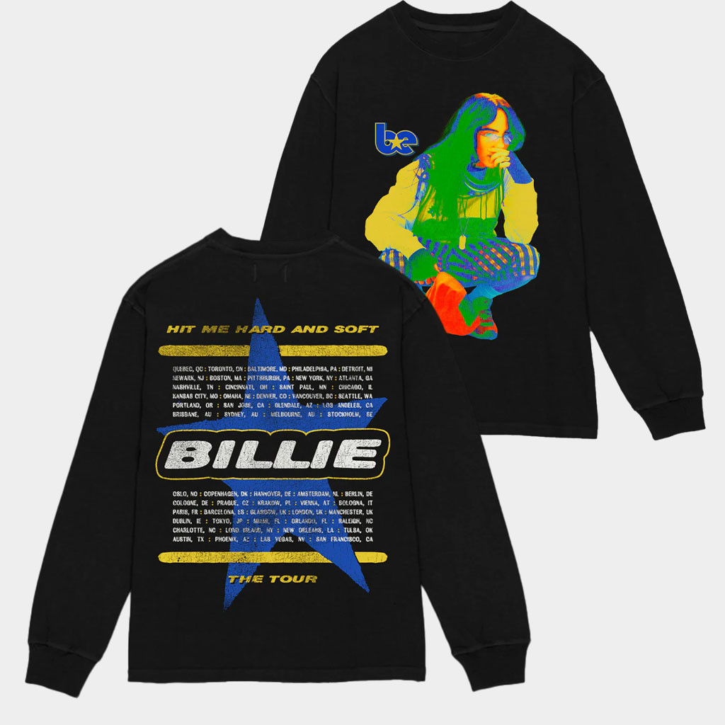 Billie Eilish Merch Be Photo Star Dateback Black Long Sleeve T-Shirt Presents For Music Lovers