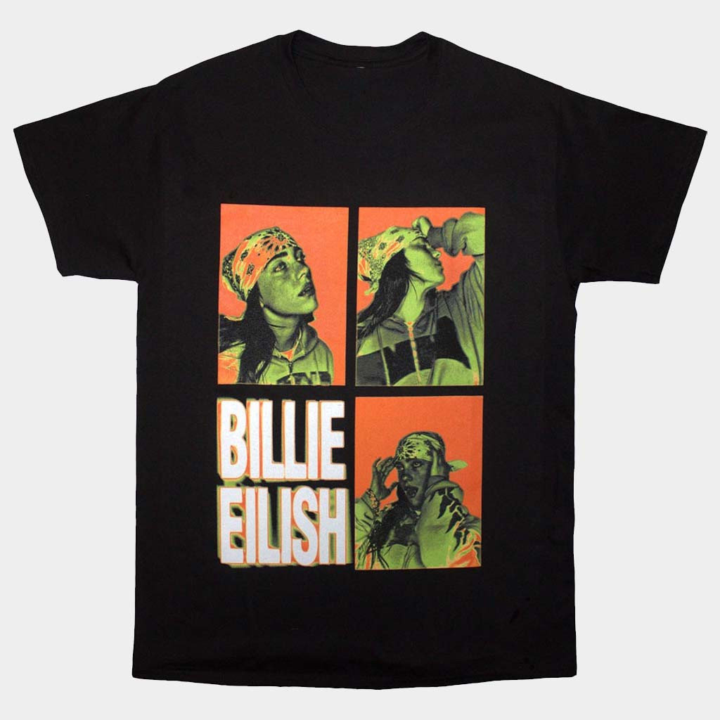Billie Eilish Merch Billie Eilish Bandana Portrait Grid T-Shirt Cool Gifts For Music Lovers