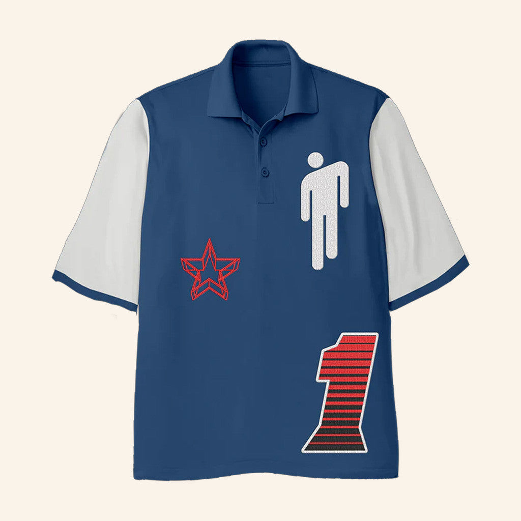 Billie Eilish Merch Blohsh Racer 1 Printed Blue Polo Shirt Gifts For Dad Billie Eilish Merch Blohsh Racer 1 Printed Blue Polo Shirt Gifts For Dad