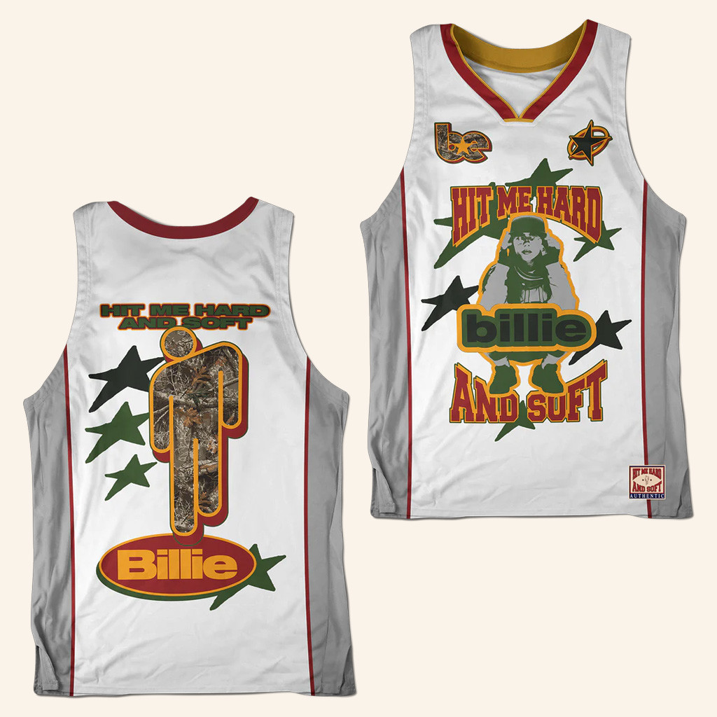 Billie Eilish Merch Camo Blohsh Basketball Jersey Hit Me Hard And Soft Billie Jersey Fans Gifts