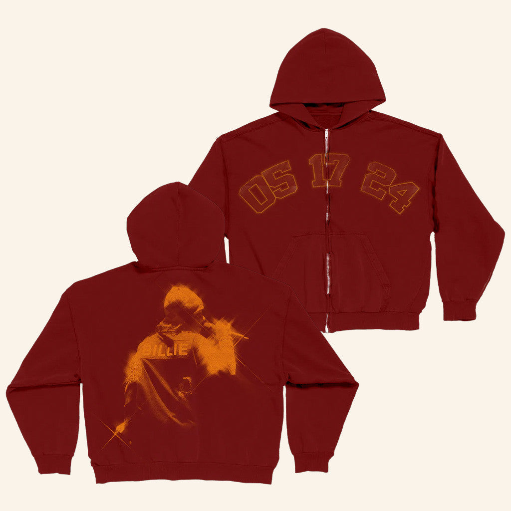 Billie Eilish Merch Encore Red Zip Hoodie Gifts For Fans