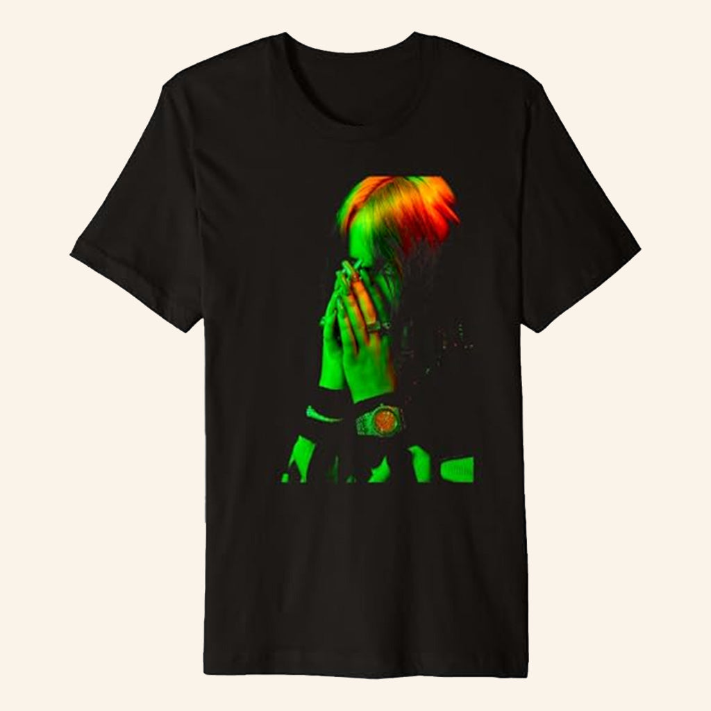 Billie Eilish Merch Hand Face Photo Black T-Shirt Gifts For Friends Billie Eilish Merch Hand Face Photo Black T-Shirt Gifts For Friends